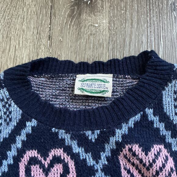 Vintage Separate Issue Women’s Heart Sweater Blue Pink Knit USA‎ Medium 80s 90s - Picture 6 of 11
